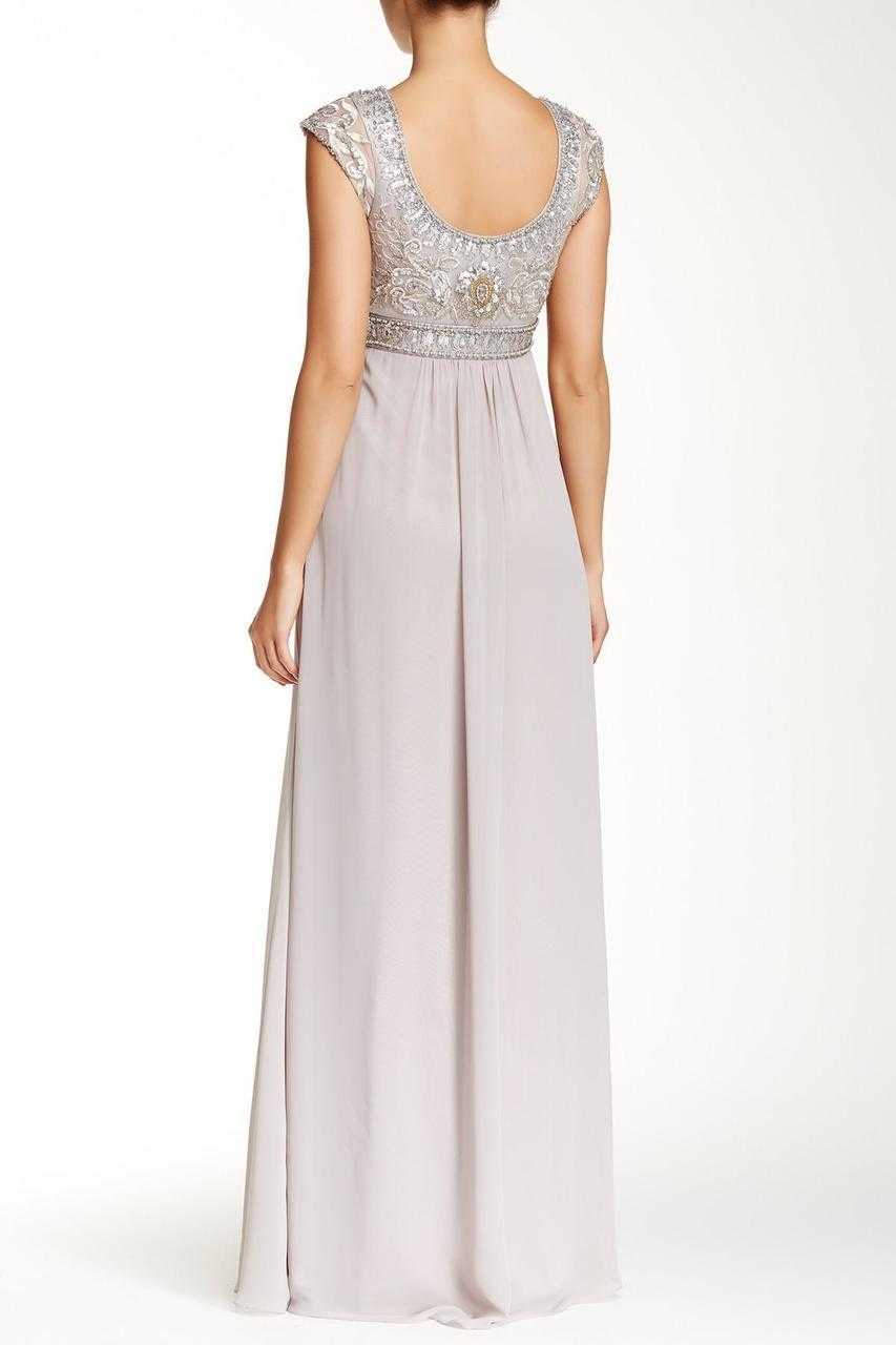 Sue Wong, Sue Wong N4438 Sequined Scoop Neck Chiffon Dress - 1 pc Platinum In Size 6 Available