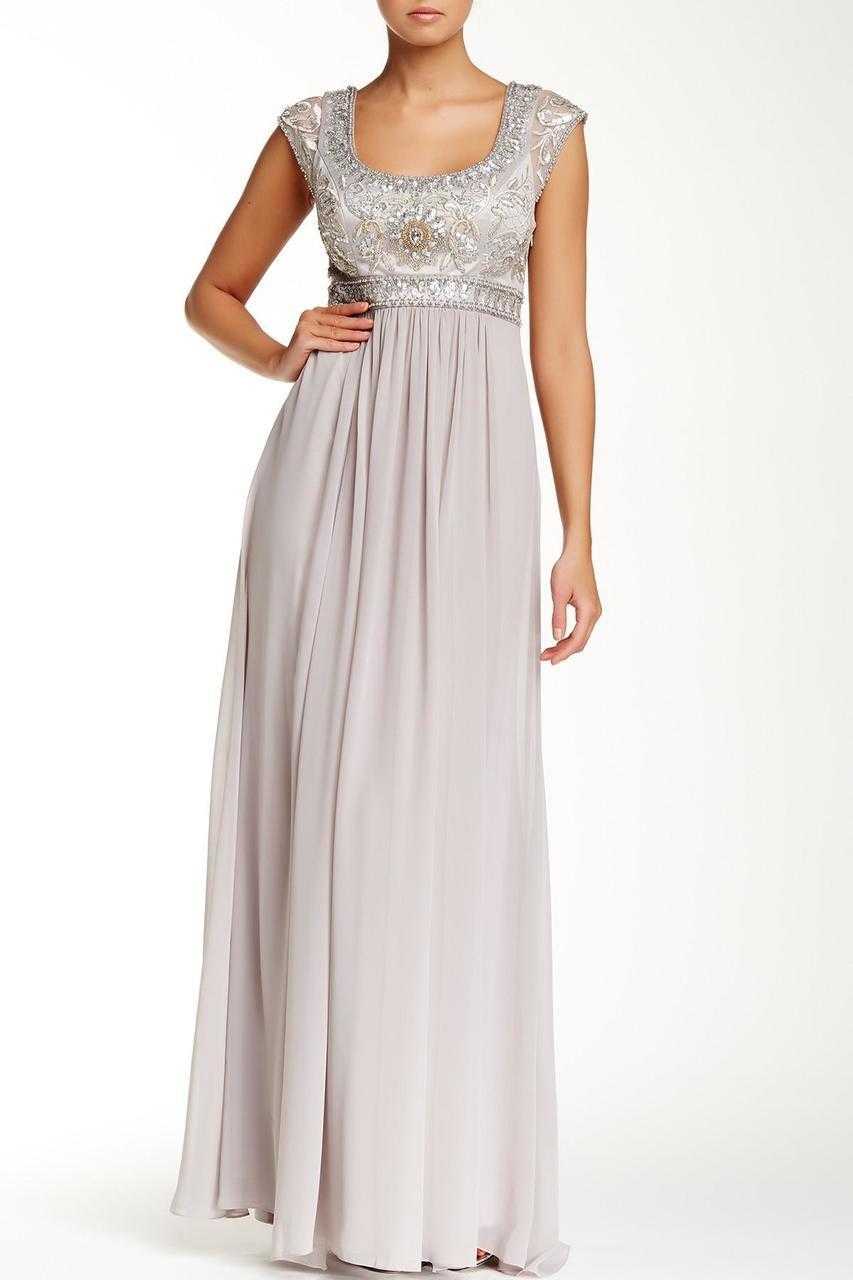 Sue Wong, Sue Wong N4438 Sequined Scoop Neck Chiffon Dress - 1 pc Platinum In Size 6 Available