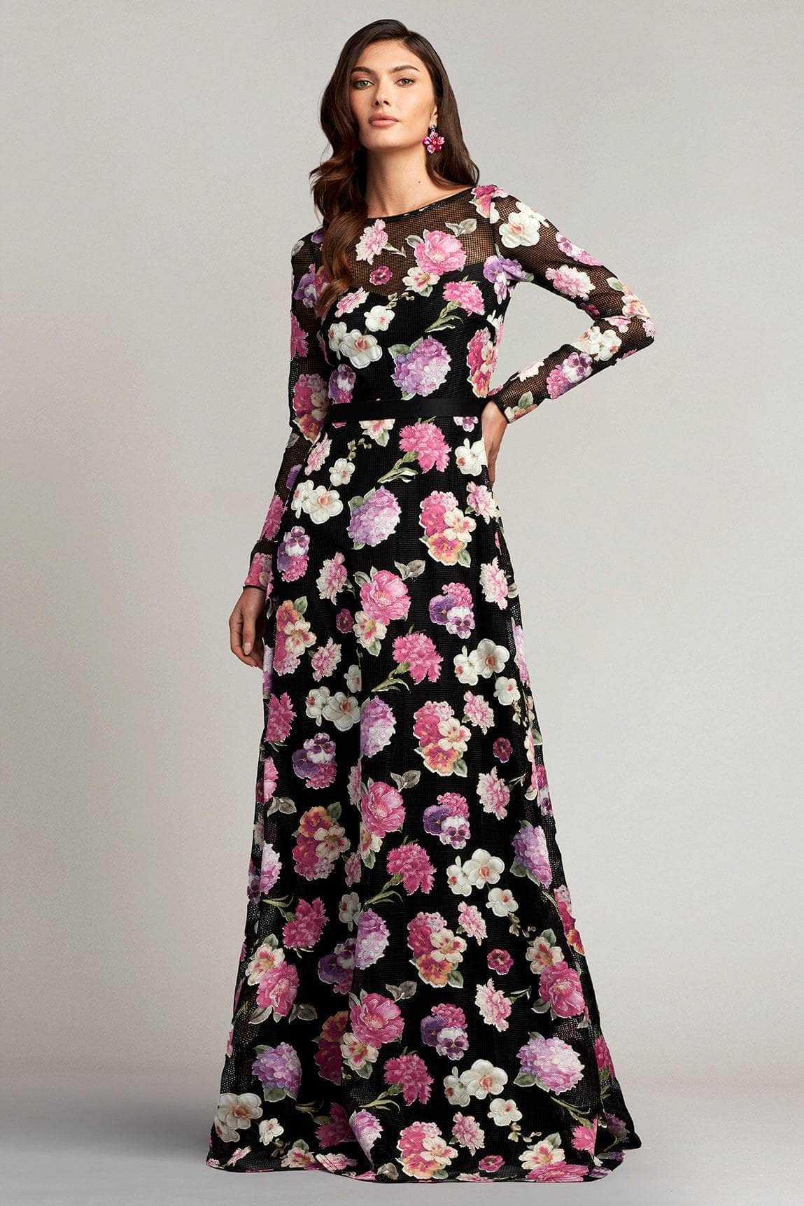 Tadashi Shoji, Tadashi Shoji CBM23085L - Floral – Detailed A-line Long Gown