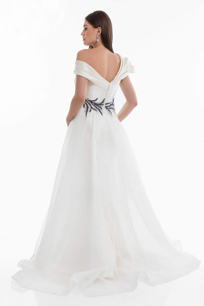 Terani Couture, Terani Couture - 1821E7100 Dramatic Off Shoulder Sheer Overskirt Gown