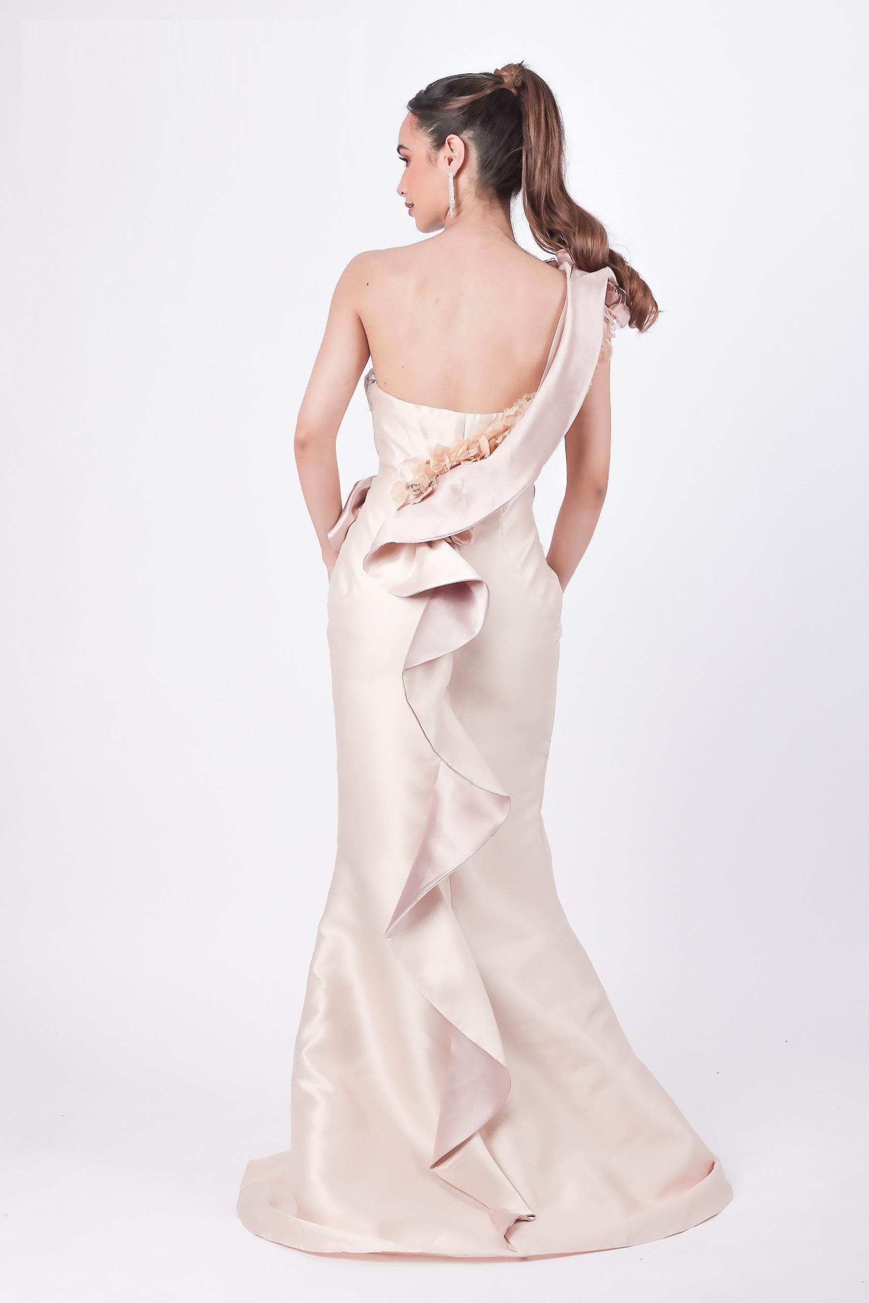 Terani Couture, Terani Couture - 2011E2424 One Shoulder Floral Ruffle Trimmed Gown